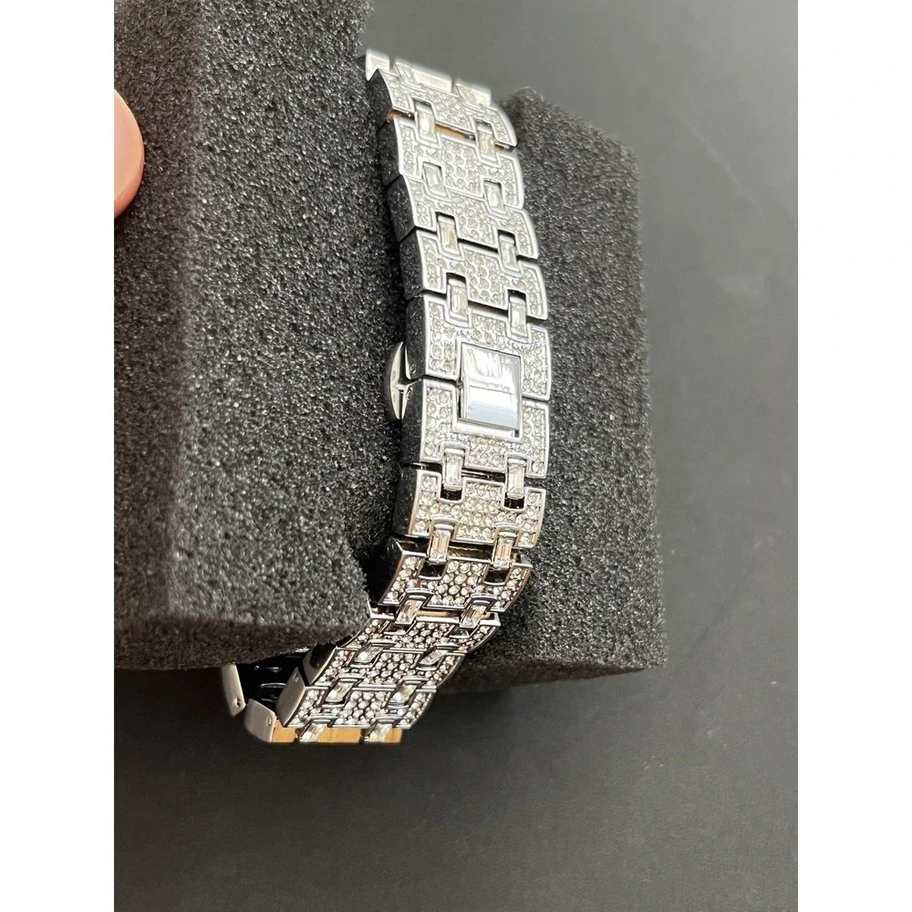 Silver Iced out bust down watch Mens simulated diamonds Stainless Steel